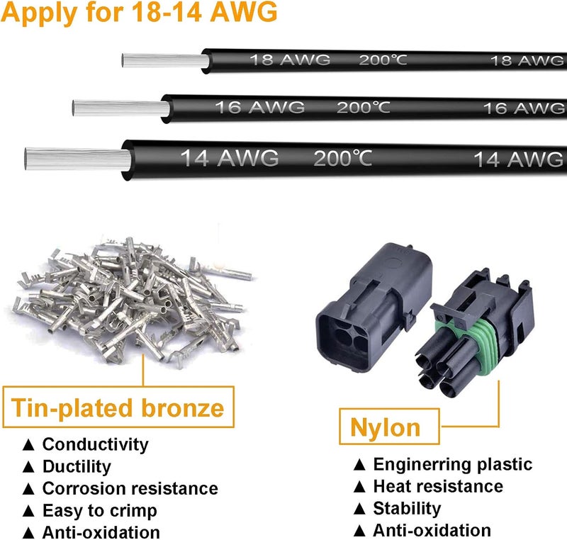 Twippo 15 Kits 2 Pin Connector Weather Pack Connectors Kit Automotive Electrical Waterproof Connectors 2 Wire Connectors with 60pcs Shrink Tubing Kit (18-14 AWG) - Image 3